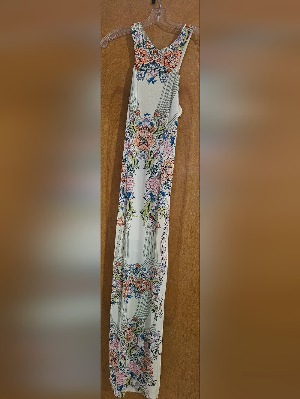 Ark & Co Floral-Print White Maxi Dress with Pink, Blue & Green Accents